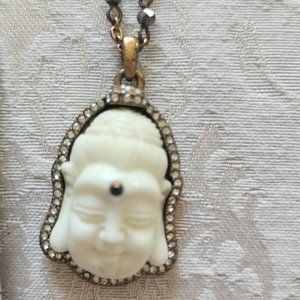 Bronze Buddha face Embellished with Rhinestones on a 16" Chain